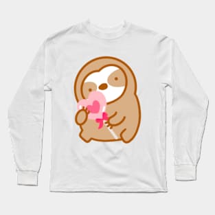 Cute Valentine Heart Lollipop Sloth Long Sleeve T-Shirt